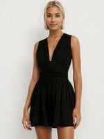 Women’s Solid Color Pleated Knit Jumpsuit with Decorative Grooves