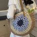Round Straw Woven Beach Bag With Hollow Paper Rope Design And Shoulder Strap