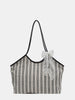 Striped Canvas Tote Bag With Spacious Interior For Daily Use Or Weekend Outings