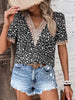 Women’s Casual Solid Color V-Neck Blouse with Lace Accent and Loose Fit