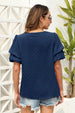 Elegant Swiss Dot V-Neck Blouse With Short Sleeves For Everyday Feminine Fashion