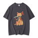 Anime Cat Printed Short Sleeve Loose Fit T-Shirt for Casual Wear