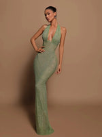 Sequined Slim Fit Halter Evening Gown Bodycon Banquet Dress for Women