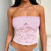 Solid Color Strapless Knitted Crop Top with Hollow-Out Design and Navel Cutout for Women