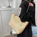 Straw Woven Tote Bag with Leather Strap for Women’s Daily Use