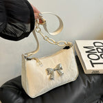 PU Leather Shoulder Bag with Bow Accent – Feminine and Fashionable