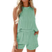 Striped Sleeveless Vest and Shorts Two-Piece Casual Set for Women
