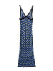 Women's Geometric Pattern Mesh Sling Long Dress Sleeveless Vintage Dresses