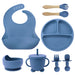 Premium Eight-Piece Silicone Bibs and Dinner Set for Babies with Suction Cup Bowl and Divided Plate