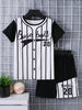 Children's Contrast Stripe T-Shirt and Shorts Set with Comfortable Round Neck Design