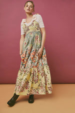 Women's Strapless Backless Camisole Dress with Retro Printed Long Skirt