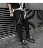 High Street Casual Pants Men's Fashion Black Ribbon Chic Sweatpants