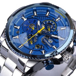 Forsining Three Dial Calendar Stainless Steel Mechanical Automatic Men's Military Sport Watch