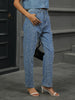 Washed Pearl Denim Pants with Straight Leg Fit