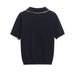 Women's Short Sleeve Knit Top with Lace Collar Embellishment