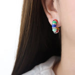 Women's Titanium Steel Enamel Hoop Earrings with Bold Color Accents for Trendy Everyday Wear