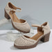 Retro Hollowed-Out Mid-Heeled Sandals with Buckle Closure