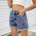 Cherry Embroidered High-Waist Denim Shorts and Hot Pants for Women