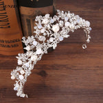 Silver Crystal and Pearl Bridal Tiara Headband Wedding Crown for Brides