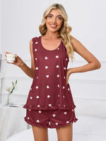 Women's Heart Scoop Neck Tank Top and Shorts Matching Lounge Set for Comfortable Homewear