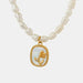 French Baroque Pearl & Shell Necklace – Oval Pendant with Zircon Inlay