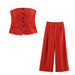 Women's Strapless Buckle Top & Pleated Wide-Leg Pants Set – Slim Fit Two-Piece