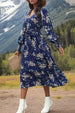 Women's Fashion Printed Notched Neck Lantern Sleeve Midi Dress for Elegant Events