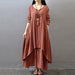 Fake Two-Piece Long Skirt Large Hem Linen Dress Loose Long Sleeved Cotton Dress