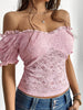 Women’s One-Shoulder Lace Slim Top with Hollow-Out Design and Navel Exposure for Evening Wear