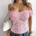 Women’s One-Shoulder Lace Slim Top with Hollow-Out Design and Navel Exposure for Evening Wear