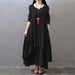 Fake Two-Piece Long Skirt Large Hem Linen Dress Loose Long Sleeved Cotton Dress