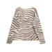 Zebra Print Long Sleeve Knit Sweater with Round Neck – Women