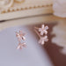 Mini Diamond Encrusted Cherry Blossom Small Stud Earrings Women's Fashion Jewelry
