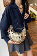 Sequin Chain Crossbody Bag with Metallic Glam Finish