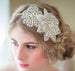 Handmade Bridal Headband With Crystal-Inlaid Rhinestones and Floral Cloth Design