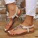 PU Leather Flat Sandals with Beaded Detail for a Chic Summer Look