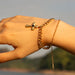 Stainless Steel Cross Pendant Bracelet with Imitation Gemstone