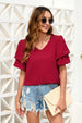 Elegant Swiss Dot V-Neck Blouse With Short Sleeves For Everyday Feminine Fashion