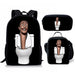 3PC-SET Toilet Man Backpack Primary Secondary School Teenage Peripheral Schoolbags