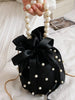 Solid Color Pearl Detail Bucket Bag – Elegant Daily Shoulder Purse
