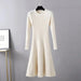 Long Sleeved High Waisted Short Knitted Dress Women's A-line Dresses