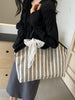 Striped Canvas Tote Bag With Spacious Interior For Daily Use Or Weekend Outings