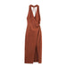 Backless Pleated Halter Dress with Metal Accent for Women