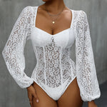 European & American Women’s Lace Patchwork Long Sleeve Jumpsuit