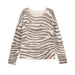 Zebra Print Long Sleeve Knit Sweater with Round Neck – Women