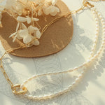 Women's Freshwater Pearl Patchwork Necklace in 18K Gold Plated Steel