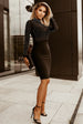 Women's Rhinestone Embellished Mock Neck Long Sleeve Bodycon Dress for Glamorous Occasions