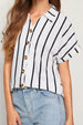 Loose Fit Casual Striped Collared Short Sleeve Button Down Shirt For Women