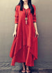 Fake Two-Piece Long Skirt Large Hem Linen Dress Loose Long Sleeved Cotton Dress