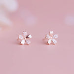 Mini Diamond Encrusted Cherry Blossom Small Stud Earrings Women's Fashion Jewelry